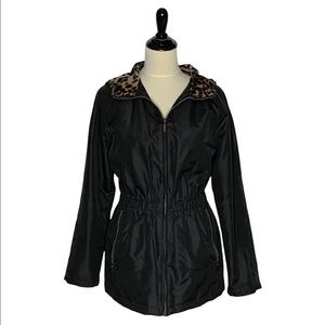 Black & Leopard Print Raincoat